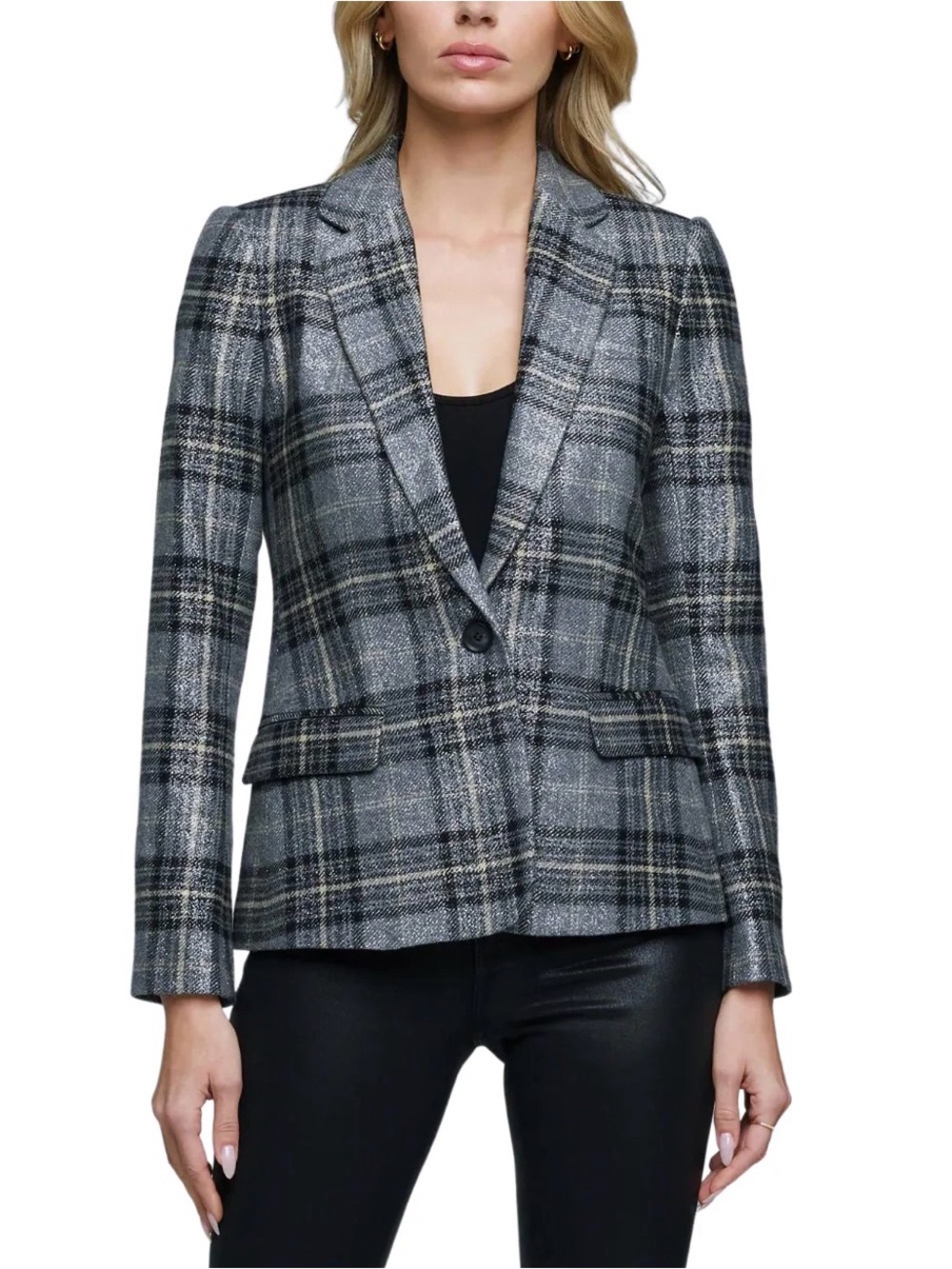L'Agence Diana Grey Metallic Plaid Blazer NWT